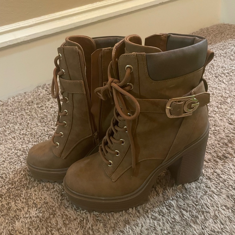 GBG booties tan combat boots heeled boot